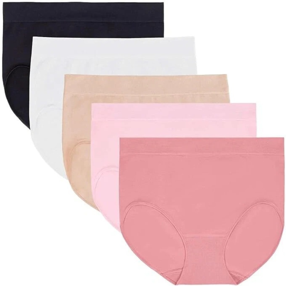 Carole Hochman Ladies Seamless Brief 5 pack, Black/Beige/Pink, Size Medium